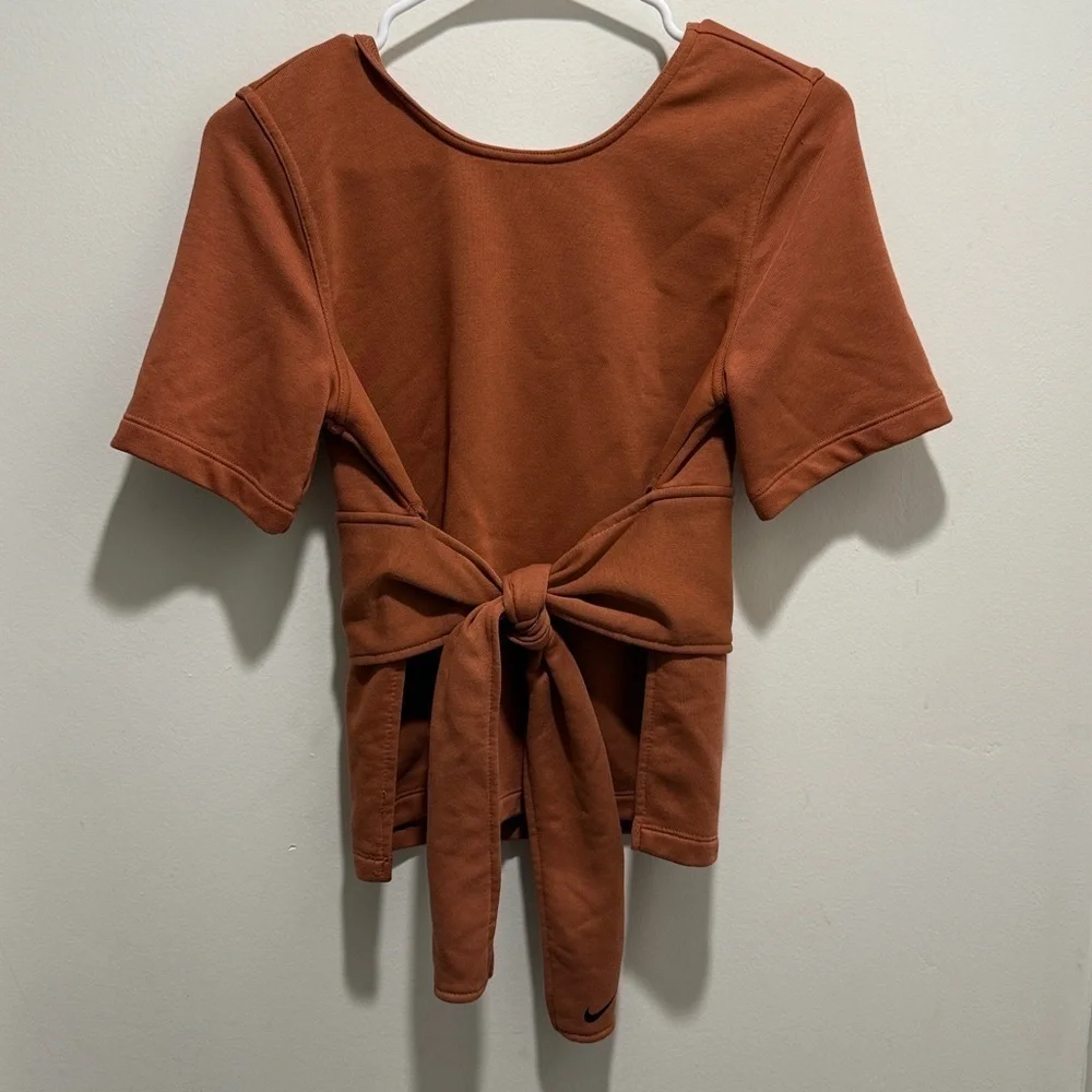 Nike Shirt Womens Small Rust Dri-fit Yoga Wrap Tie Activewear Small
